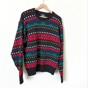 Vintage American Grandpa Sweater Colorful‎ Funky Cotton Made in USA Small